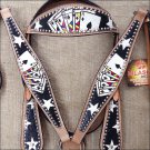 S2 HILASON WESTERN BRIDLE LEATHER HORSE HEADSTALL BREAST COLLAR HAND PAINT CARDS