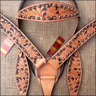 V1 HILASON WESTERN LEATHER HORSE BRIDLE HEADSTALL BREAST COLLAR TAN BLACK INLAY
