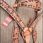 V1 HILASON WESTERN LEATHER HORSE BRIDLE HEADSTALL BREAST COLLAR TAN BLACK INLAY