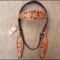 V1 HILASON WESTERN LEATHER HORSE BRIDLE HEADSTALL BREAST COLLAR TAN BLACK INLAY