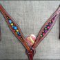 HILASON WESTERN LEATHER HORSE HEADSTALL BREAST COLLAR MAHOGANY STAR INLAY