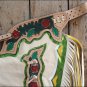 F01 HILASON BRONC BULL RIDING SMOOTH LEATHER RODEO WESTERN CHAPS TAN WHITE GREEN