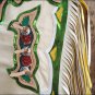 F01 HILASON BRONC BULL RIDING SMOOTH LEATHER RODEO WESTERN CHAPS TAN WHITE GREEN