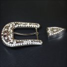 SET OF 2 HILASON STAINLESS STEEL FINISHED BELT BUCKLE SET W/BLING CLEAR CRYSTAL