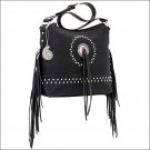 AMERICAN WEST BANDANA SIOUX ZIP TOP LADIES SHOULDER HAND BAG SILVER SPOTS BLACK