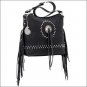 AMERICAN WEST BANDANA SIOUX ZIP TOP LADIES SHOULDER HAND BAG SILVER SPOTS BLACK
