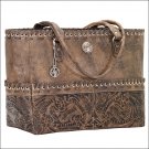 AMERICAN WEST LEATHER CARY ON TOTE HAND TOOLED CONCHO DUFFEL LUGGAGE BAG BROWN