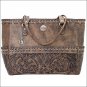AMERICAN WEST LEATHER CARY ON TOTE HAND TOOLED CONCHO DUFFEL LUGGAGE BAG BROWN
