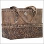 AMERICAN WEST LEATHER CARY ON TOTE HAND TOOLED CONCHO DUFFEL LUGGAGE BAG BROWN