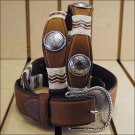 32IN. TONY LAMA BUCKAROO RAWHIDE CONCHO WESTERN LEATHER MANS BELT BROWN