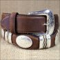 TONY LAMA DARK BROWN CUTTING CHAMP SCALLOP WESTERN LEATHER MEN'S BELT
