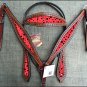 HILASON WESTERN LEATHER HORSE HEADSTALL BREAST COLLAR MAHOGANY RED BLACK DOTS