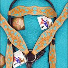 NEW HILASON LEATHER HORSE BRIDLE HEADSTALL BREAST COLLAR WESTERN TURQUOISE INLAY