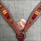 HILASON WESTERN LEATHER HORSE BREAST COLLAR MAHOGANY W/ AZTEC INLAY