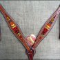 HILASON WESTERN LEATHER HORSE BREAST COLLAR MAHOGANY W/ AZTEC INLAY