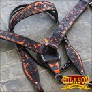 HILASON WESTERN LEATHER HORSE HEADSTALL BREAST COLLAR BROWN ORANGE HAND PAINT