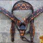 HILASON WESTERN LEATHER HORSE HEADSTALL BREAST COLLAR BROWN ORANGE HAND PAINT