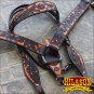HILASON WESTERN LEATHER HORSE HEADSTALL BREAST COLLAR BROWN ORANGE HAND PAINT