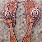 PS108F- HILASON WESTERN SPUR STRAPS LEATHER ACORN TOOL - LIGHT OIL