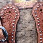 PS108F- HILASON WESTERN SPUR STRAPS LEATHER ACORN TOOL - LIGHT OIL