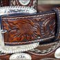 44 INCH WESTERN BROWN LEATHER MENS BELT FLORAL TOOLING  SCALLOPED OVERLAY