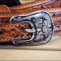 36in. TONY LAMA FLORAL TOOLED GENUINE LEATHER WESTERN BANDERA MEN BELT - TAN