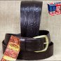32IN. BROWN 1.5in LEATHER BELT EMBOSSED WESTERN DESIGN MADE IN USA