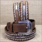 30" TONY LAMA BROWN MEN'S BADLANDS HORSE HAIR WITH RIBBON INLAY LEATHER BELT