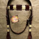 S2 HILASON WESTERN LEATHER HORSE BRIDLE HEADSTALL W/ RAWHIDE BRAIDING DARK BROWN