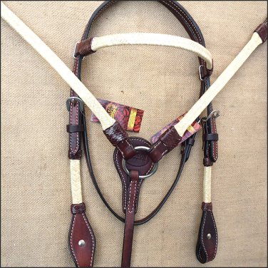 S514 HILASON WESTERN RAWHIDE BRAIDED LEATHER HORSE HEADSTALL BREAST COLLAR BROWN