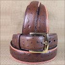 38X1 1/2" 3D BROWN MENS DRESS OSTRICH PRINT LEATHER BELT REMOVABLE BRASS BUCKLE