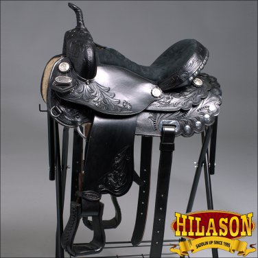 TT200BK-F HILASON FLEX-TREE BARREL RACING TRAIL WESTERN LEATHER HORSE SADDLE 16"