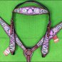 M21 HILASON WESTERN ZEBRA LEATHER HORSE HEADSTALL BREAST COLLAR ANGEL CROSS GUN