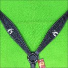 HILASON WESTERN LEATHER HORSE BREAST COLLAR BLACK BLING CROSS GUN CONCHO