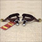 HILASON ANTIQUE BROWN YOUTH SPURS W/ COPPER DOTS BORDER BRASS BUTTONS ROWEL