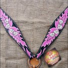 HILASON WESTERN LEATHER HORSE BREAST COLLAR BLACK W/ HAND PAINT DICE & FLAMES