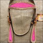 HILASON WESTERN LEATHER HORSE HEADSTALL BRIDLE TAN PINK INLAY