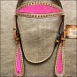 HILASON WESTERN LEATHER HORSE HEADSTALL BRIDLE TAN PINK INLAY