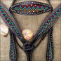 HILASON WESTERN LEATHER HORSE HEADSTALL BREAST COLLAR BLACK TIE DIE PAINTED