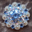 SET OF 2 AQUAMARINE AB CRYSTALS 1-1/4in. BERRY CONCHO RHINESTONE SADDLE TACK