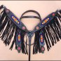 HILASON WESTERN LEATHER HORSE HEADSTALL BREAST COLLAR BLACK BEADED INLAY FRINGES