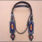 HILASON WESTERN LEATHER HORSE HEADSTALL BREAST COLLAR BLACK BEADED INLAY FRINGES