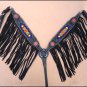 HILASON WESTERN LEATHER HORSE HEADSTALL BREAST COLLAR BLACK BEADED INLAY FRINGES