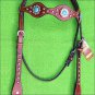 HILASON WESTERN LEATHER HORSE HEADSTALL BRIDLE MAHOGANY TURQUOISE STONE CONCHO