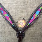 HILASON WESTERN LEATHER HORSE BREAST COLLAR DARK BROWN W/ BUBBLES INLAY