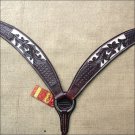 HILASON WESTERN LEATHER HORSE BREAST COLLAR DARK BROWN WHITE HAND PAINT
