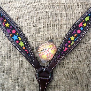 HILASON WESTERN LEATHER HORSE BREAST COLLAR DARK BROWN W/ STAR INLAY