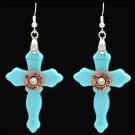 3D SILVER LADIES CRYSTAL TURQUOISE CROSS SHELL HYPOALLERGENIC WOMEN EARRINGS