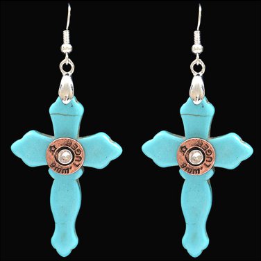 3D SILVER LADIES CRYSTAL TURQUOISE CROSS SHELL HYPOALLERGENIC WOMEN EARRINGS