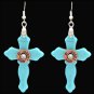 3D SILVER LADIES CRYSTAL TURQUOISE CROSS SHELL HYPOALLERGENIC WOMEN EARRINGS